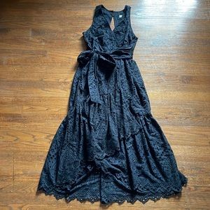 Maeve Black Eyelet Midi Dress with Tie Waist